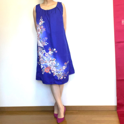 訪問着 吉祥花文 着物リメイク ギャザーワンピース ワンピース