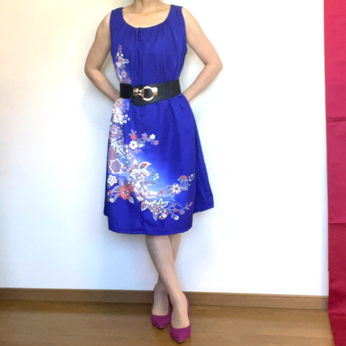 訪問着 吉祥花文 着物リメイク ギャザーワンピース ワンピース