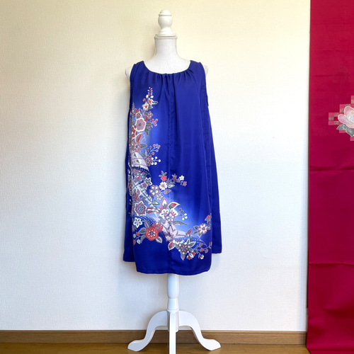 訪問着 吉祥花文 着物リメイク ギャザーワンピース ワンピース