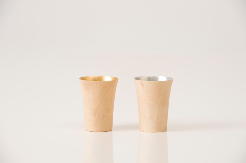 祝杯　ナチュラル　ペア　[木製カップ][金箔][銀箔]