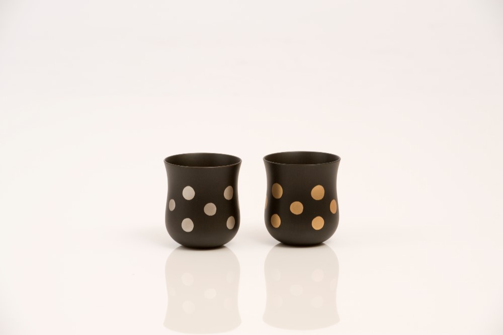 水玉カップ　漆黒　金・銀ペア