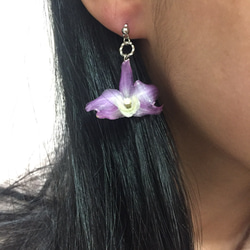 《水晶蘭花1》立體真花製作垂墜耳環 第1張的照片