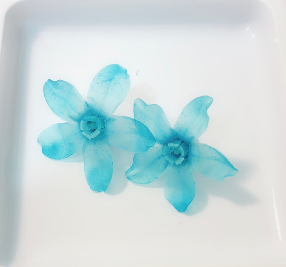 《幸福藍星花》ブルースター立體真花垂墜耳環（須訂製） 第3張的照片