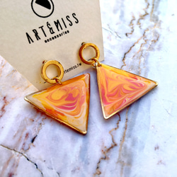 [Artemiss] 亮橙的照耀・三角藝術油彩耳環 第2張的照片