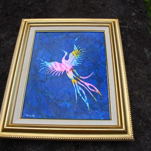 アクリル画～＜鳳凰＞Gel加工（額縁付き） 送料無料。 絵画