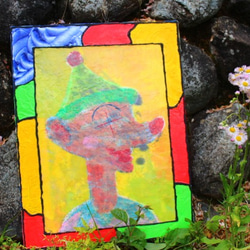 アクリル画～ピエロ（Gel加工）F8キャンバス（壁掛け、床置き兼用