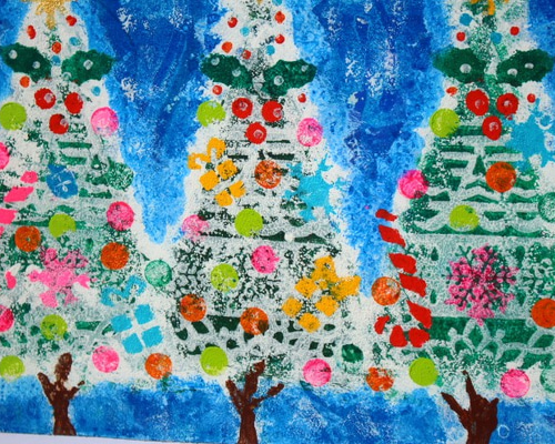 アクリル画 題名「クリスマスツリー」 アクリル画＜ツリー○ツリー○ツリー＞クリスマスツリー。A3