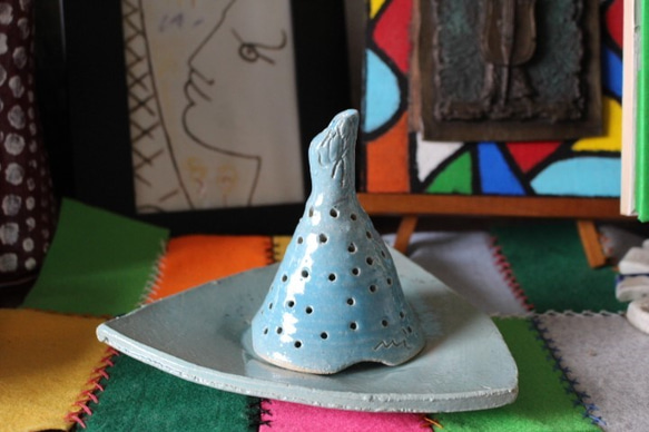 Ｃｒｅｅｍａ限定　手作り陶器のキャンドルライト作品A（トルコ青釉） 6枚目の画像