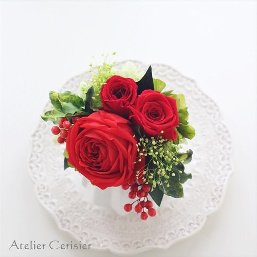 プリザーブドフラワー＜フルーレット＞レッド バラ ミニアレンジ