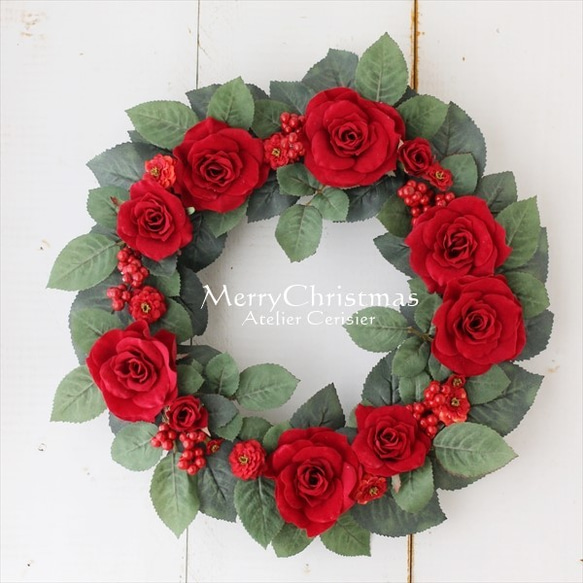 Creema限定】クリスマスリース レッドローズ リース＜アーティ