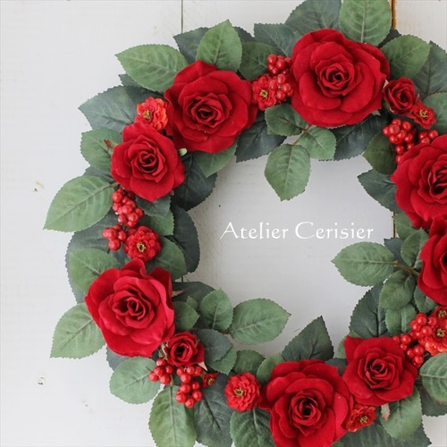 Creema限定】クリスマスリース レッドローズ リース＜アーティ
