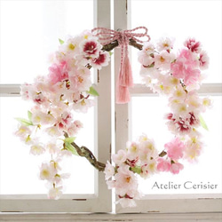 【特割】八重桜の枝リース＜アーティフィシャルフラワー＞桜・さくら・サクラ ３０センチ #1 2枚目の画像