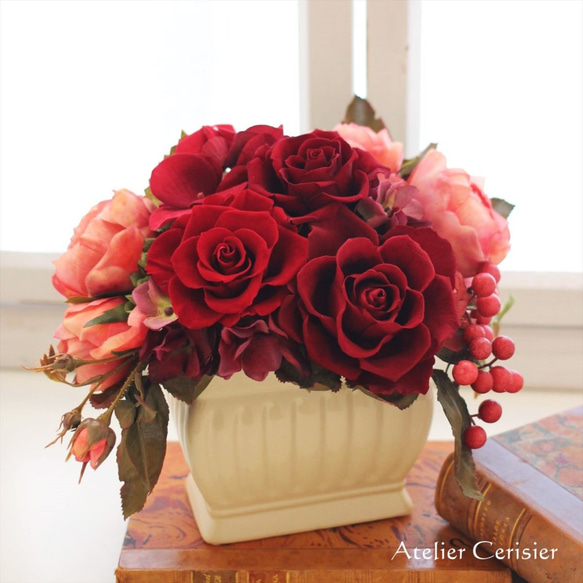 プリザーブドフラワー＜アンティークローズ＞ワインレッド バラ ローズ