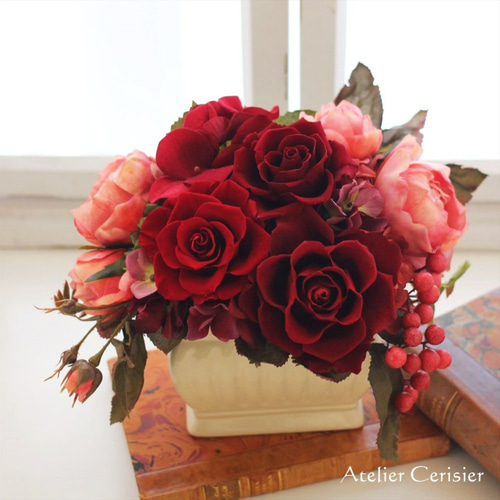 プリザーブドフラワー＜アンティークローズ＞ワインレッド バラ ローズ