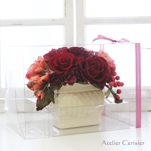 プリザーブドフラワー＜アンティークローズ＞ワインレッド バラ ローズ