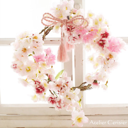 八重桜の枝リース＜アーティフィシャルフラワー＞桜・さくら・サクラ ２９センチ #２ 3枚目の画像