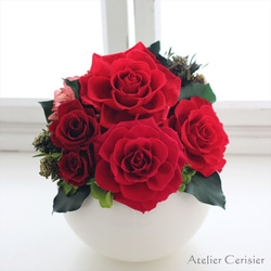 プリザーブドフラワー＜エリーヌ＞レッド 赤 バラ 白花器【還暦】お祝い 2枚目の画像