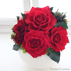 プリザーブドフラワー＜エリーヌ＞レッド 赤 バラ 白花器【還暦】お祝い 4枚目の画像