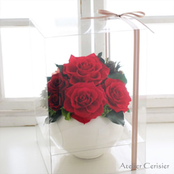 プリザーブドフラワー＜エリーヌ＞レッド 赤 バラ 白花器【還暦】お祝い 5枚目の画像