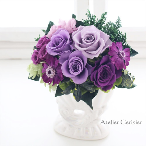 プリザーブドフラワーアレンジメント＜フォイユ＞紫 パープルローズ