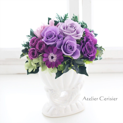 プリザーブドフラワーアレンジメント＜フォイユ＞紫 パープルローズ