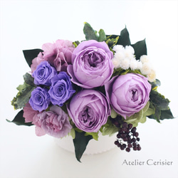 【特割】プリザーブドフラワー＜ココット＞パープル ライラック 薄紫色 オールドローズ バラ【お祝い】喜寿 古希 母の日 4枚目の画像