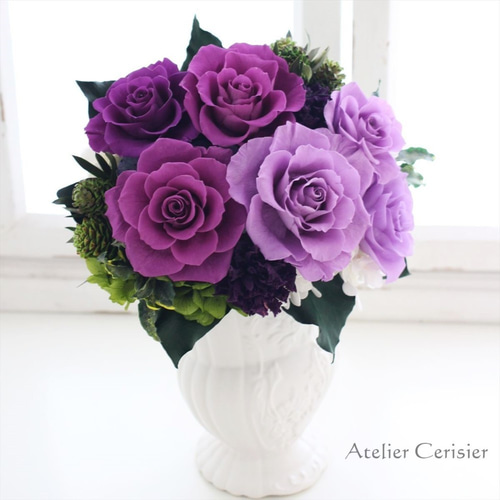 プリザーブドフラワーアレンジメント＜ジョゼ＞パープル 紫 バラ【古希