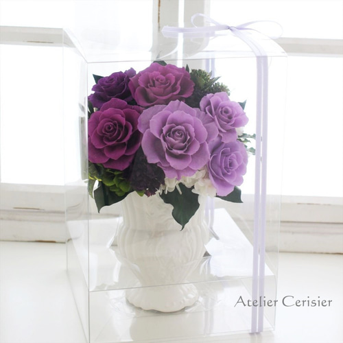 プリザーブドフラワーアレンジメント＜ジョゼ＞パープル 紫 バラ【古希