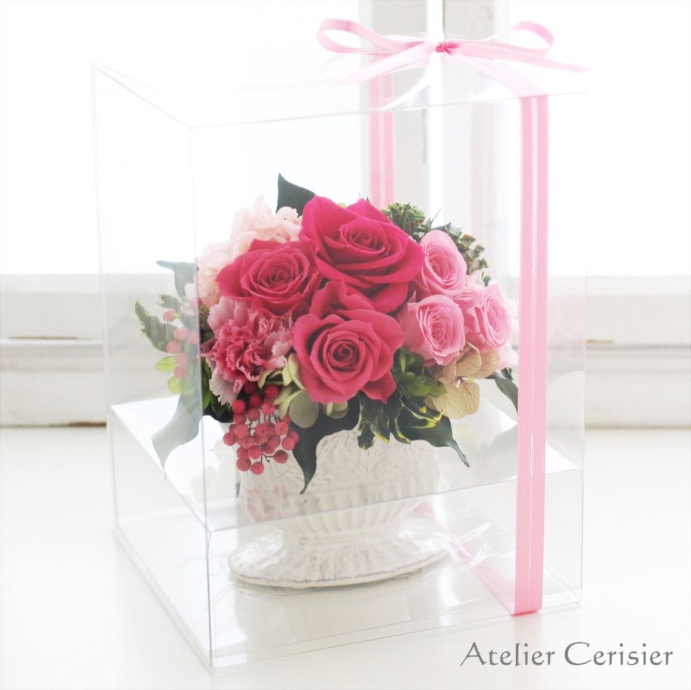 プリザーブドフラワー＜ララ＞マゼンタピンク アレンジメント ピンク バラ 【お祝い】