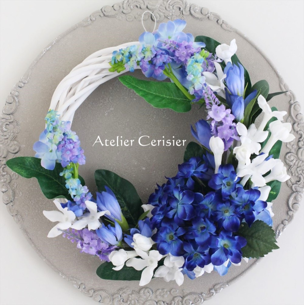 フラワー・リース jasmine ☆ジャスミン アジサイ フラワーリース＜アーティフィシャルフラワー