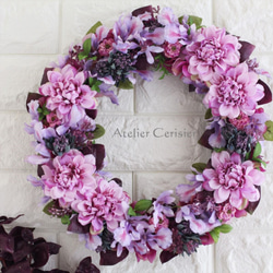 ☆ダリア オーキッド フラワーリース＜アーティフィシャルフラワー