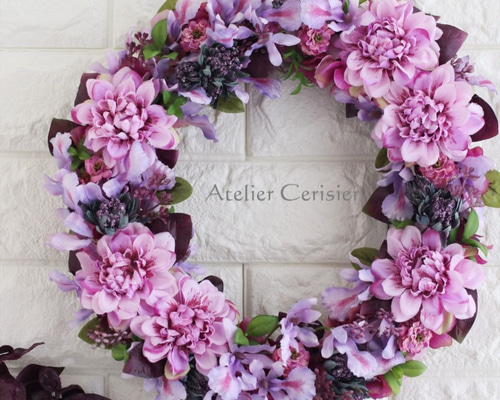 ☆ダリア オーキッド フラワーリース＜アーティフィシャルフラワー