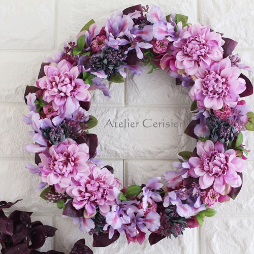 ☆ダリア オーキッド フラワーリース＜アーティフィシャルフラワー