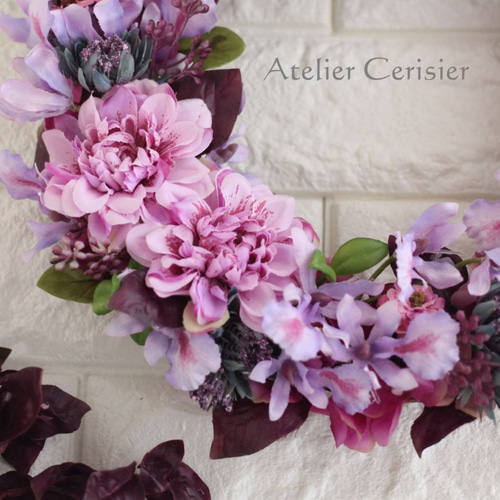 ☆ダリア オーキッド フラワーリース＜アーティフィシャルフラワー