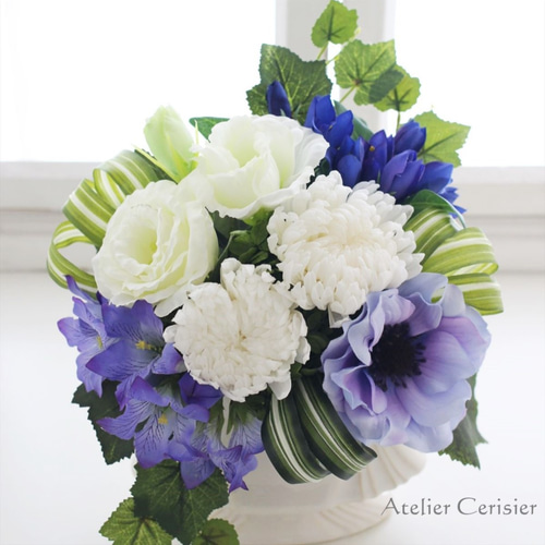 お供え花、仏花、法事、アネモネ 仏花造花【アネモネブルー】アーティフィシャルフラワーお供え 納骨堂