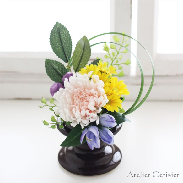 輪菊の仏花 SSサイズ（桃白菊）お供え花 プリザーブドフラワー 2枚目の画像