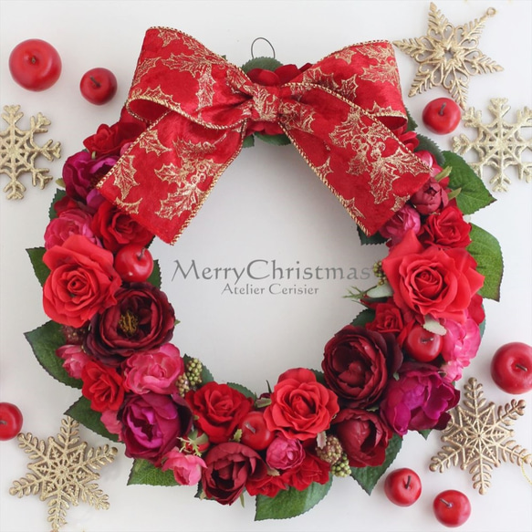 ☆クリスマスリース レッドローズ リース＜アーティフィシャルフラワー  