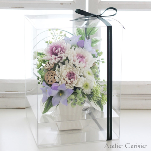 輪菊の仏花 （プレアー Mサイズ）ホワイトパープル お供え花