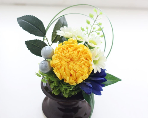 大輪菊の仏花Sサイズ（黄色菊）お供え花 プリザーブドフラワー