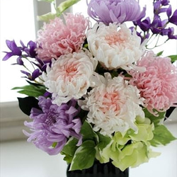 ☆大輪菊3色の仏花Ｌサイズ（ピンク×ラベンダー）お供え花 プリザーブドフラワー 3枚目の画像