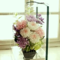 ☆大輪菊3色の仏花Ｌサイズ（ピンク×ラベンダー）お供え花 プリザーブドフラワー 4枚目の画像