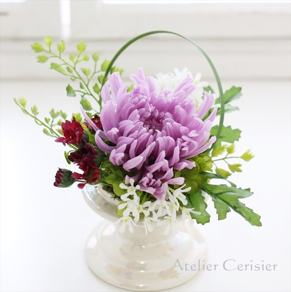輪菊の仏花ＳSサイズ（薄紫菊）お供え花 プリザーブドフラワー 3枚目の画像