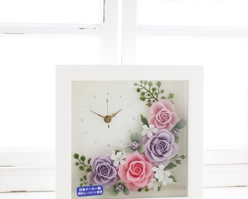 花時計（ピンク＆薄紫）フラワークロック＜プリザーブドフラワー