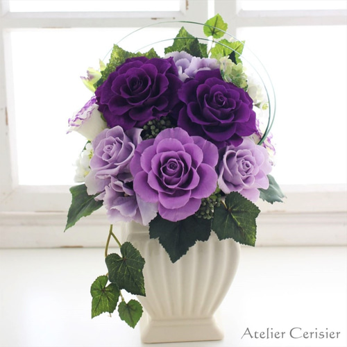 プリザーブドフラワーアレンジメント＜ベル＞紫 パープル【お祝い