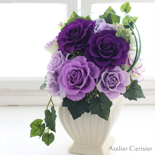 プリザーブドフラワーアレンジメント＜ベル＞紫 パープル【お祝い
