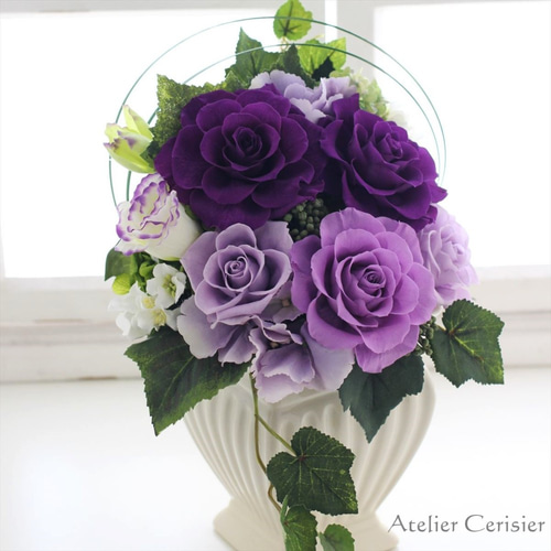 プリザーブドフラワーアレンジメント＜ベル＞紫 パープル【お祝い