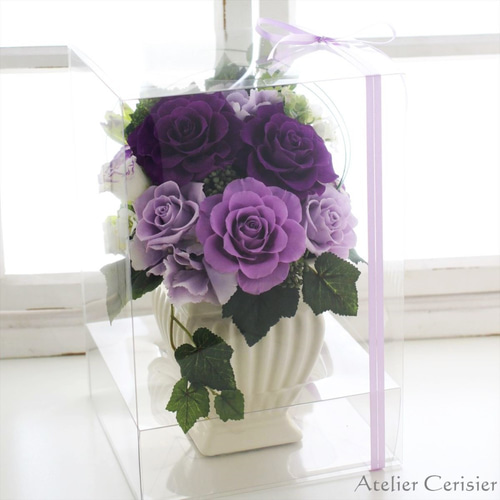 母の welzo プリザーブドフラワー 薔薇 あじさい (春うらら パープル