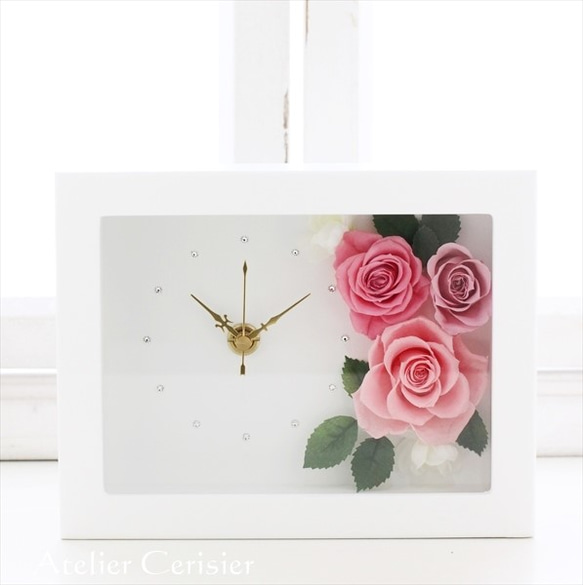 花時計（ピンク）フラワークロック＜プリザーブドフラワー＞【母の日】 3枚目の画像