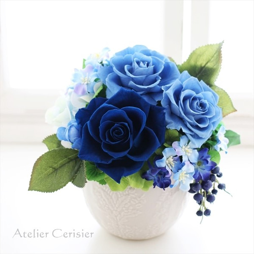 プリザーブドフラワーアレンジメント ブルーローズ 青い薔薇