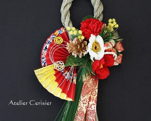 しめ縄☆胡蝶蘭⑤椿お正月飾りしめ縄リースしめ飾り紅白 【専用